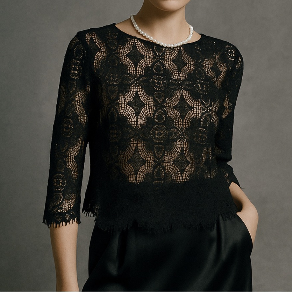 VINTAGE Ursula of Switzerland Lace Overlap Crop Top